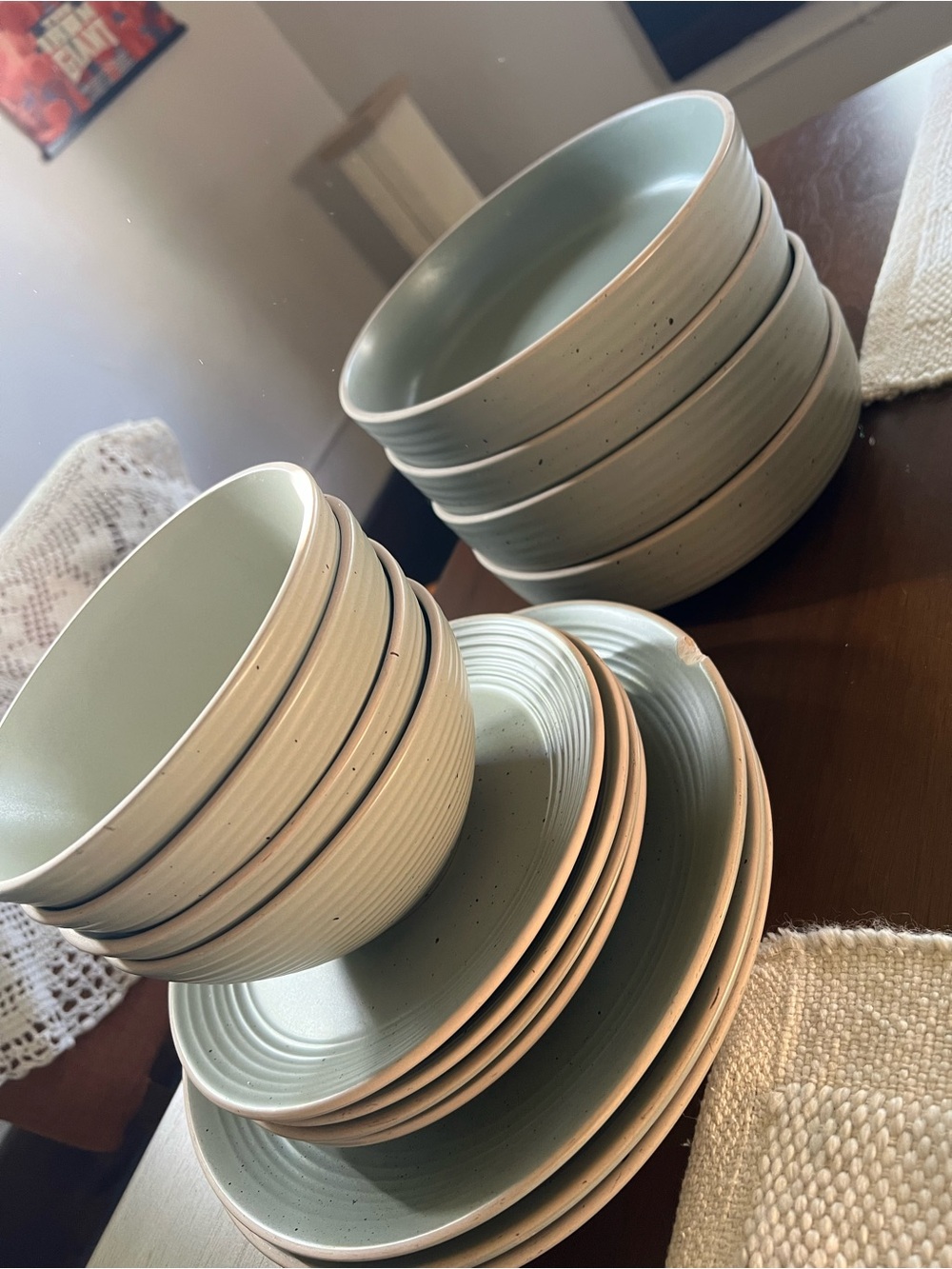 Gibson Sage Green Ceramic Bowl and Plate Set